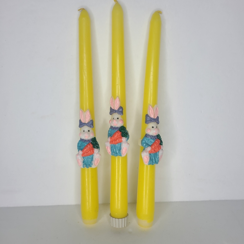 Vintage 10” 90s Bunny Climbing Tapered Candle Set of Three